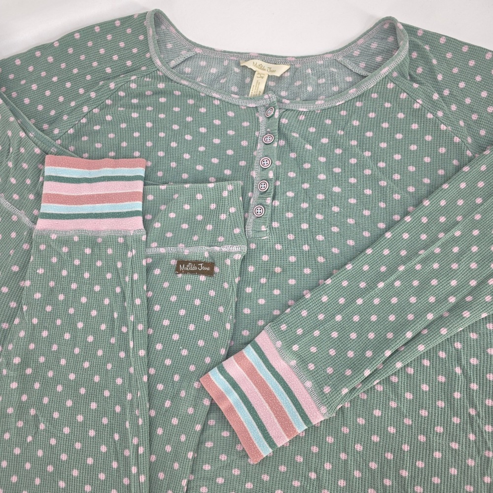 Matilda Jane Waffle Knit Thermal Poppy Pajama Set Womens Large Polka Dot Cottage